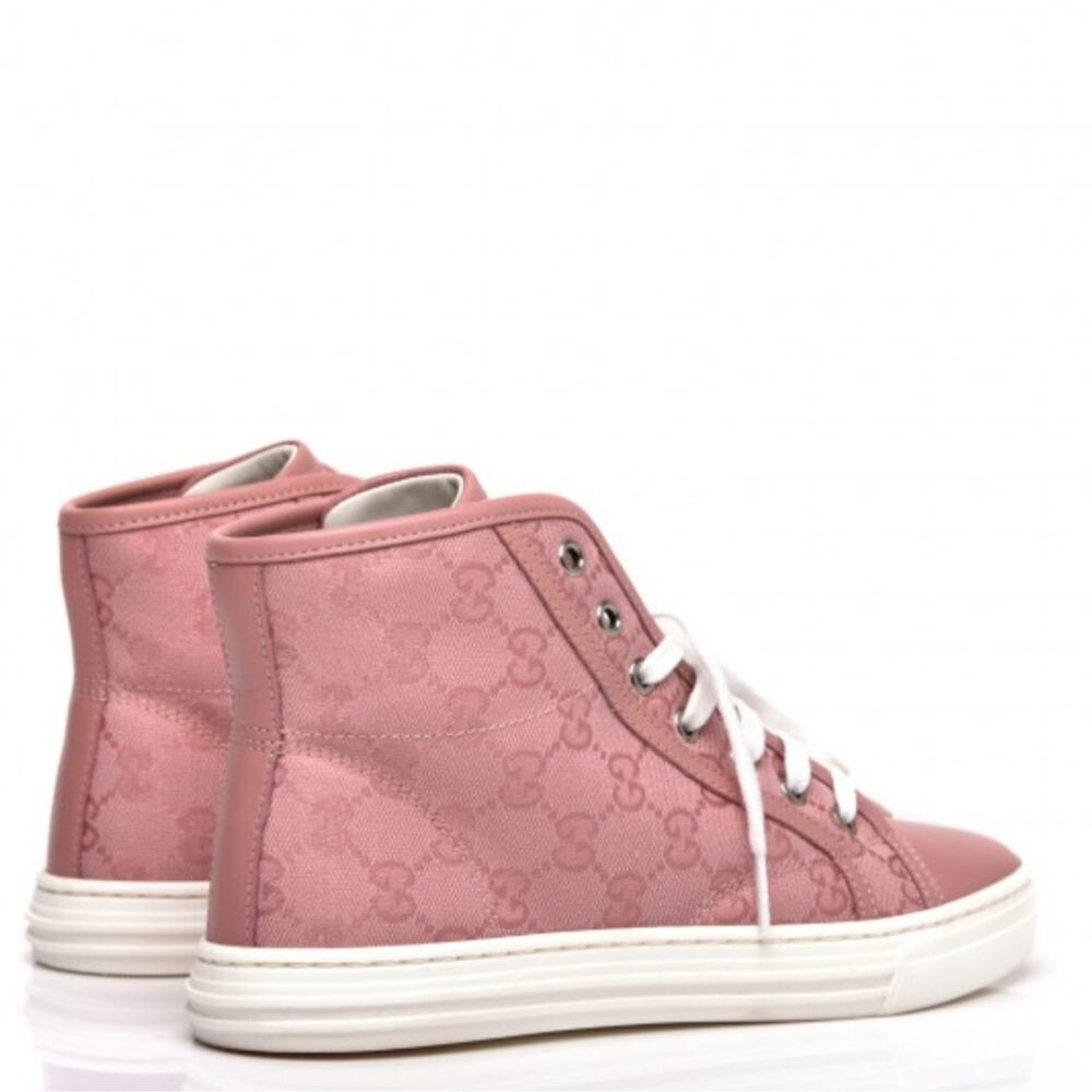 Gucci Rebel High Top GG Sneakers EU 37 US 7 Pink Monogram Canvas Lace Up Cap Toe - Picture 4 of 11